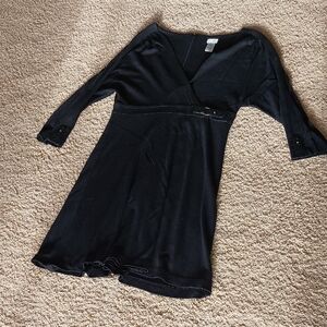 CACHE Black Dress with Leather Accents